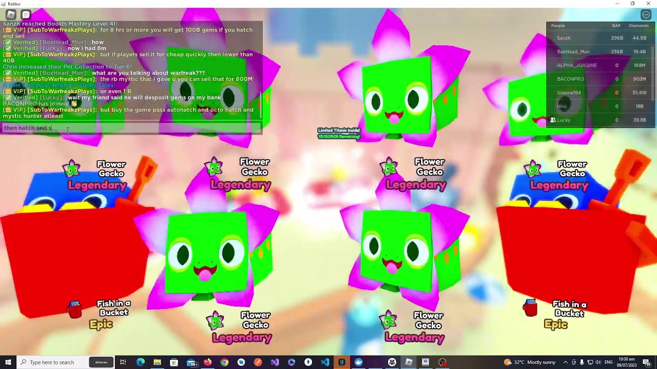 Hatching limited free to play summer Titanic pet Pet Sim X (subscribe if preston loves you)