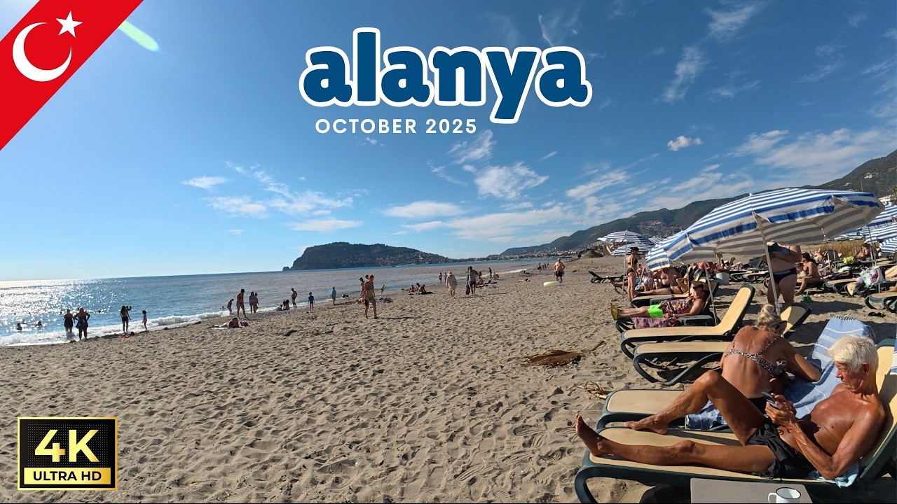 Прогулка по пляжу Алании и Оба 🏖️ | Анталья, Турция | 13 октября 2025 г. [4K HD] 🇹🇷
