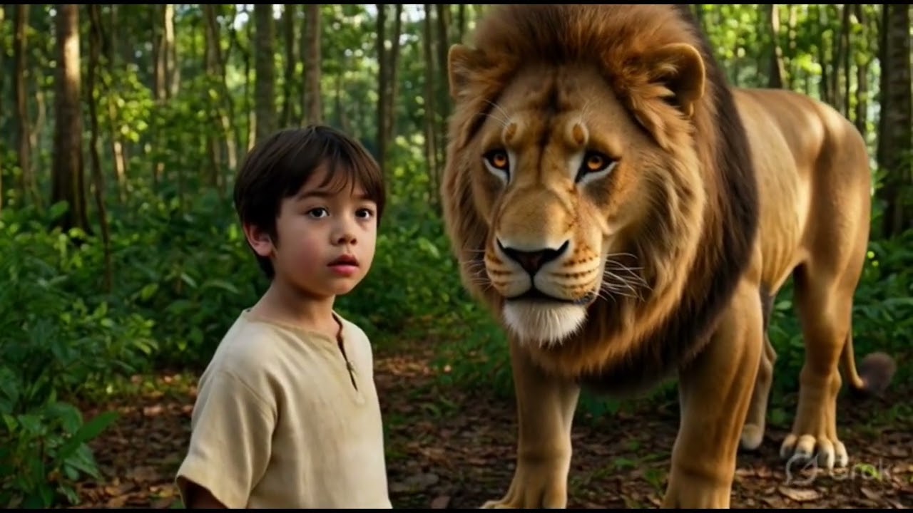 जंगल में मिला इंसानी बच्चा – शेर ने उसे अपना लिया!शेर और जानवरों के साथ#JungleStory#JungleBoy#Animal