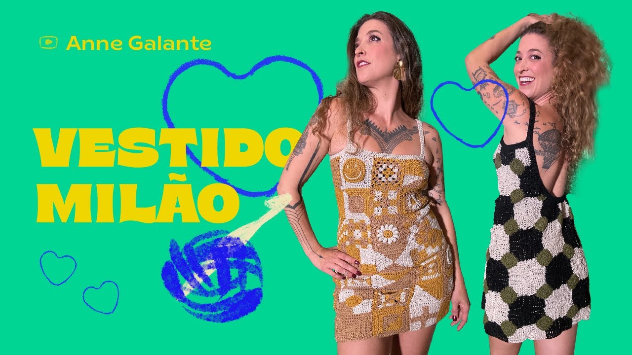 Vestido feito de quadradinhos de croch&ecirc; muito f&aacute;cil PASSO A PASSO | Vestido Mil&atilde;o | Anne Galante