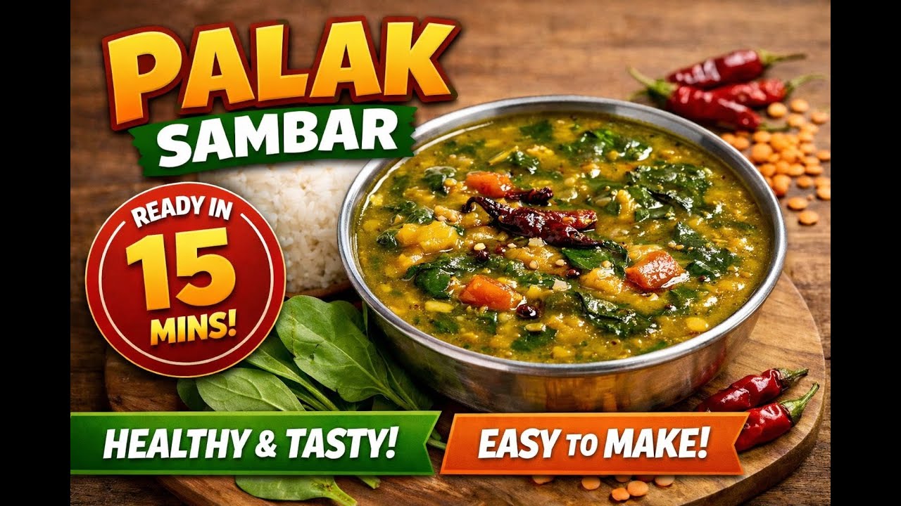 Healthy Palak Sambar | Simple Spinach Sambar Recipe | Kannada