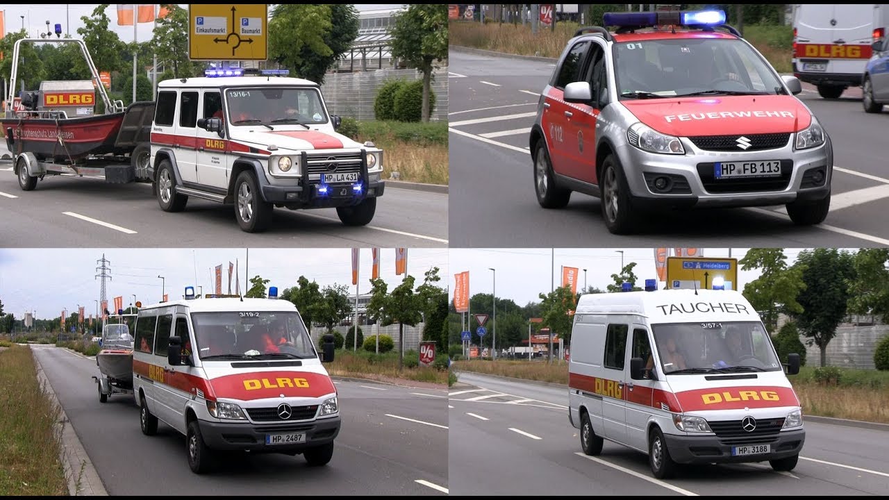 Person vermisst im Badesee Bensheim - Einsatzfahrten von DLRG, Feuerwehr & Rettungsdienst