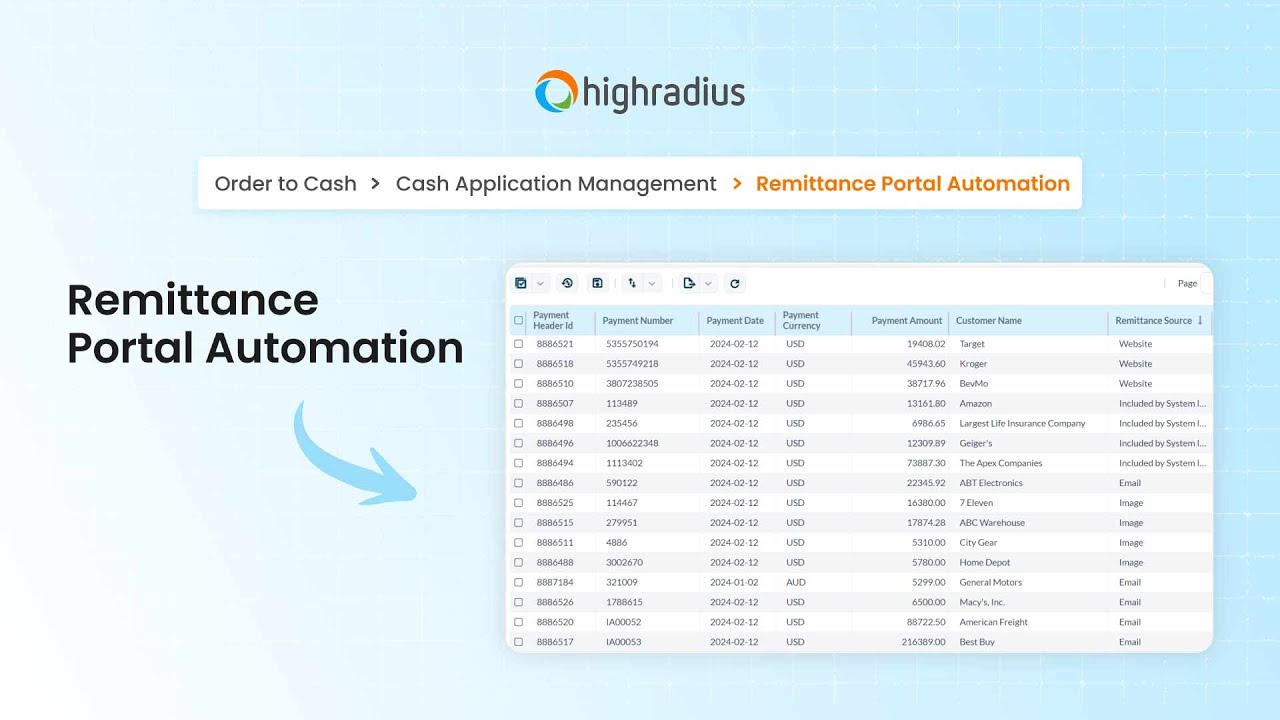 HighRadius Remittance Portal Automation | AI-Powered Cash Application