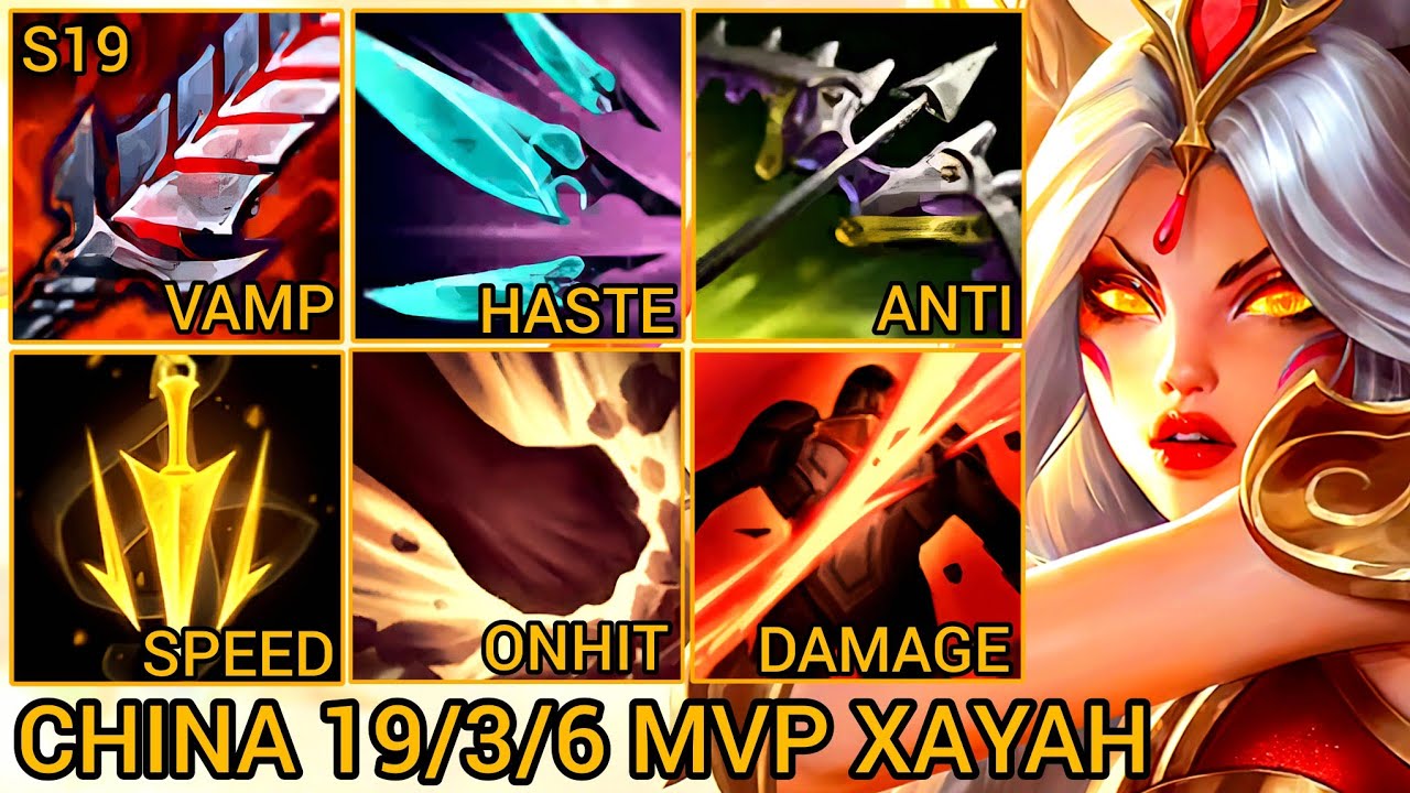 Quadrakills Xayah MVP 19/3/6 - China Wild Rift New Build & Runes By Tiarty