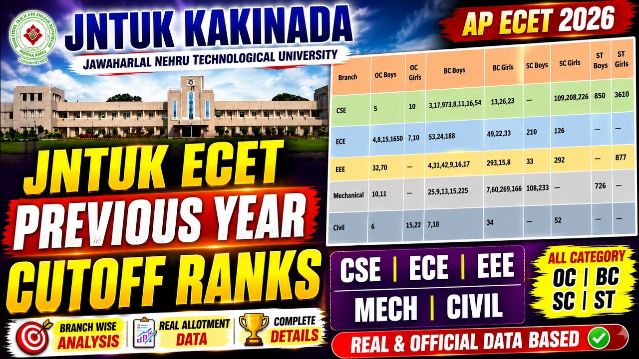 JNTUK ECET Previous Year Cutoff Ranks 2026 | Branch Wise Analysis