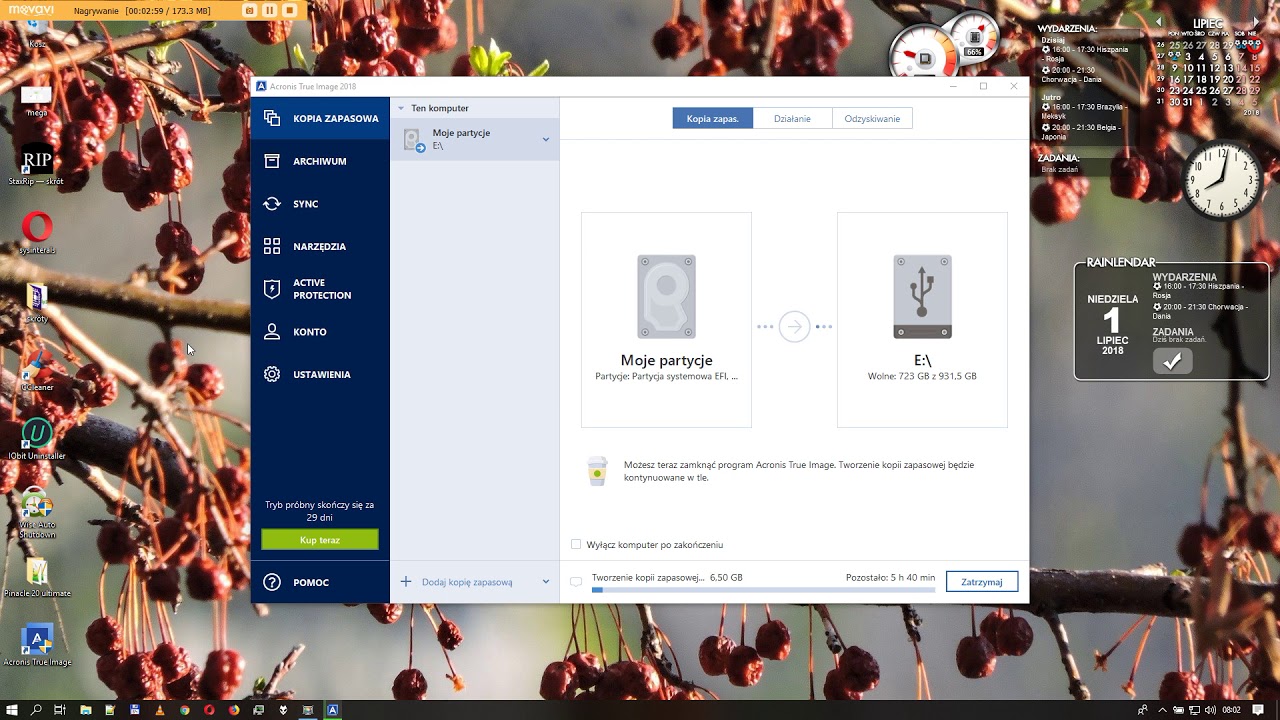 Acronis True Image - tworzenie kopii zapasowej partycji systemowej