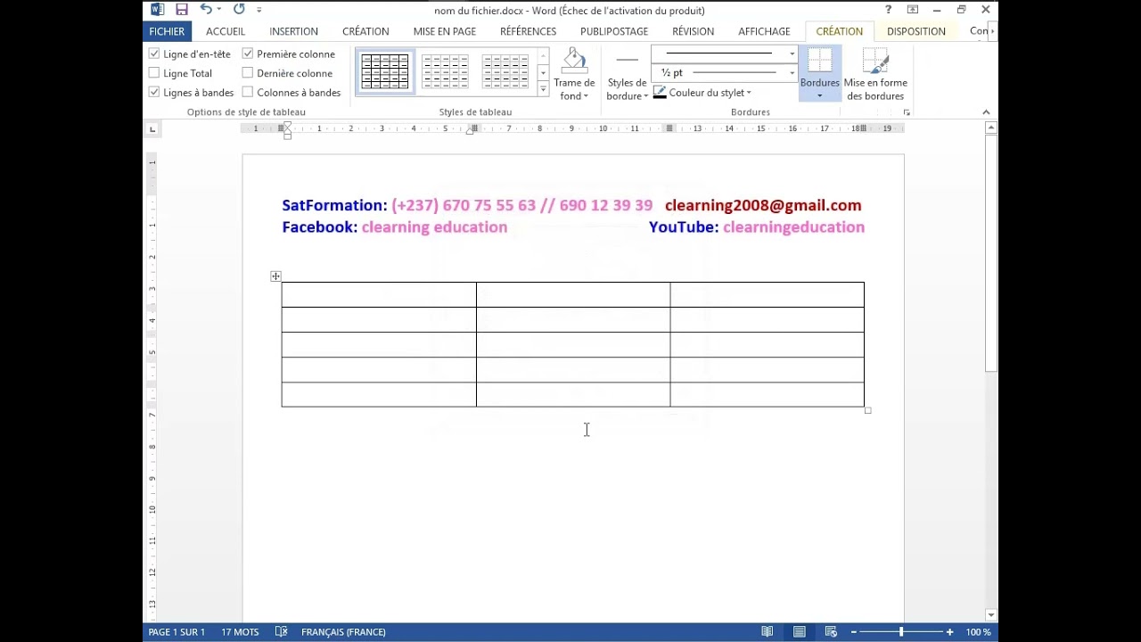 Insérer un tableau dans Word