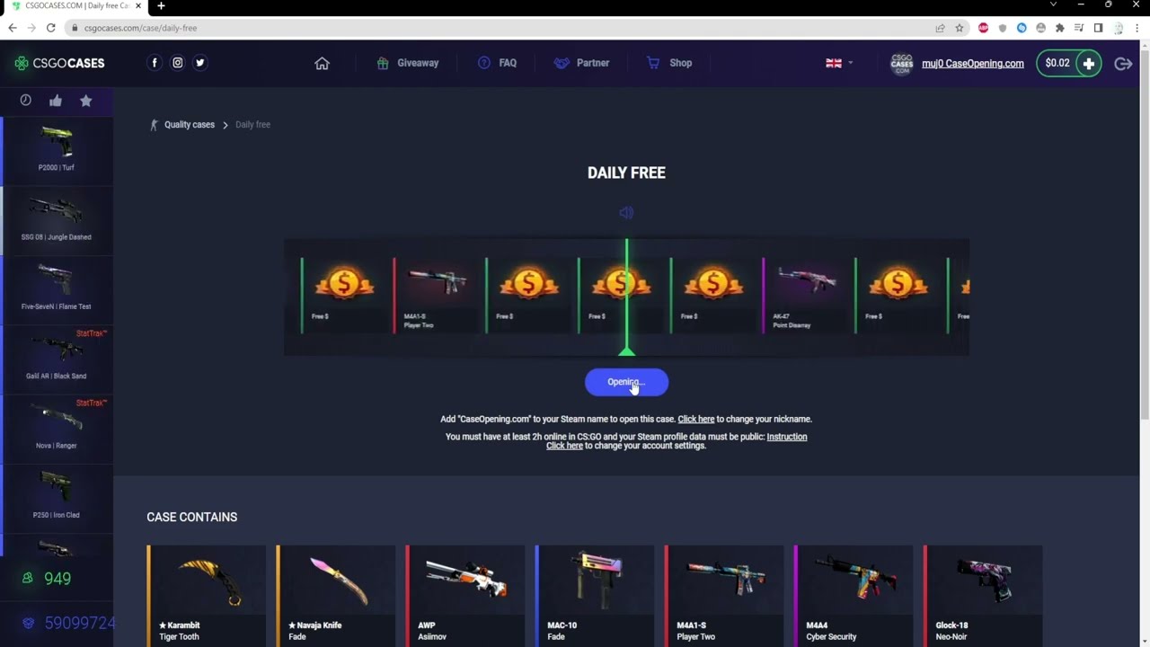 DAY #2 (CSGOCASES.COM) DAILY FREE CASE