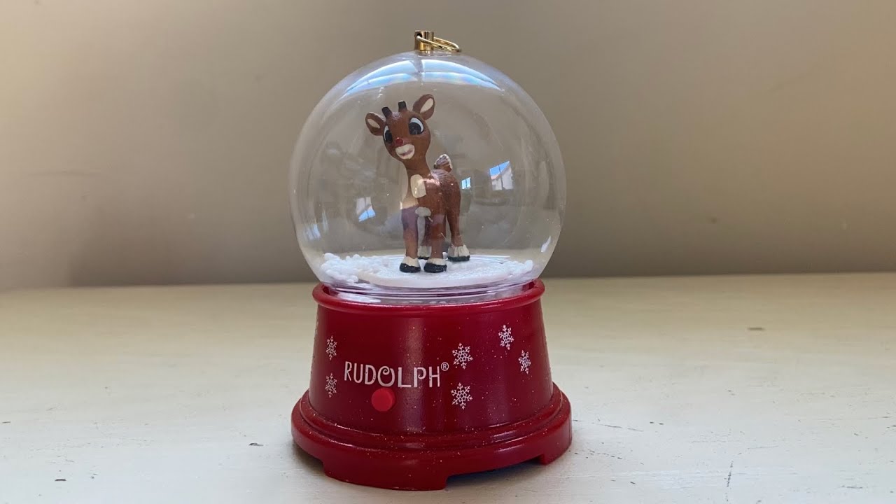Gemmy Christmas Animated Rudolph The Red Nosed Reindeer Mini Ornament Snow Globe