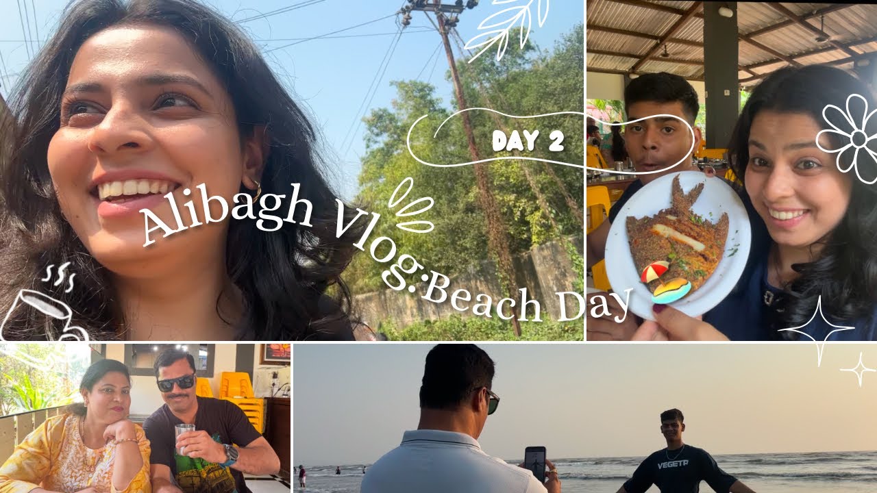 Day 2 of our Alibagh trip with family | Nagaon Beach Masti | Sahil Lunch Home Fish Thali Review!🌊🐟