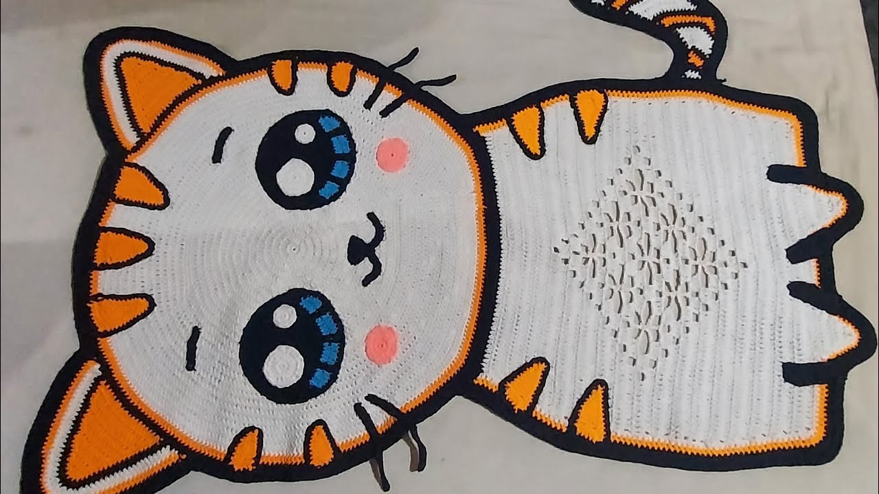 tapete em crochê do gatinho. #crochet #tapete #passoapasso