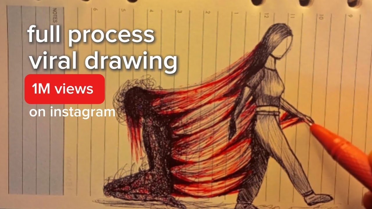 Sad drawing by pen Full process||watch till end||Viral on instagram 📈🤯||easy to make 