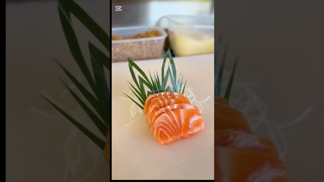 How to make perfect bamboo leaf garnish with salmon  Sashimi #sushilovers #dimsumlover