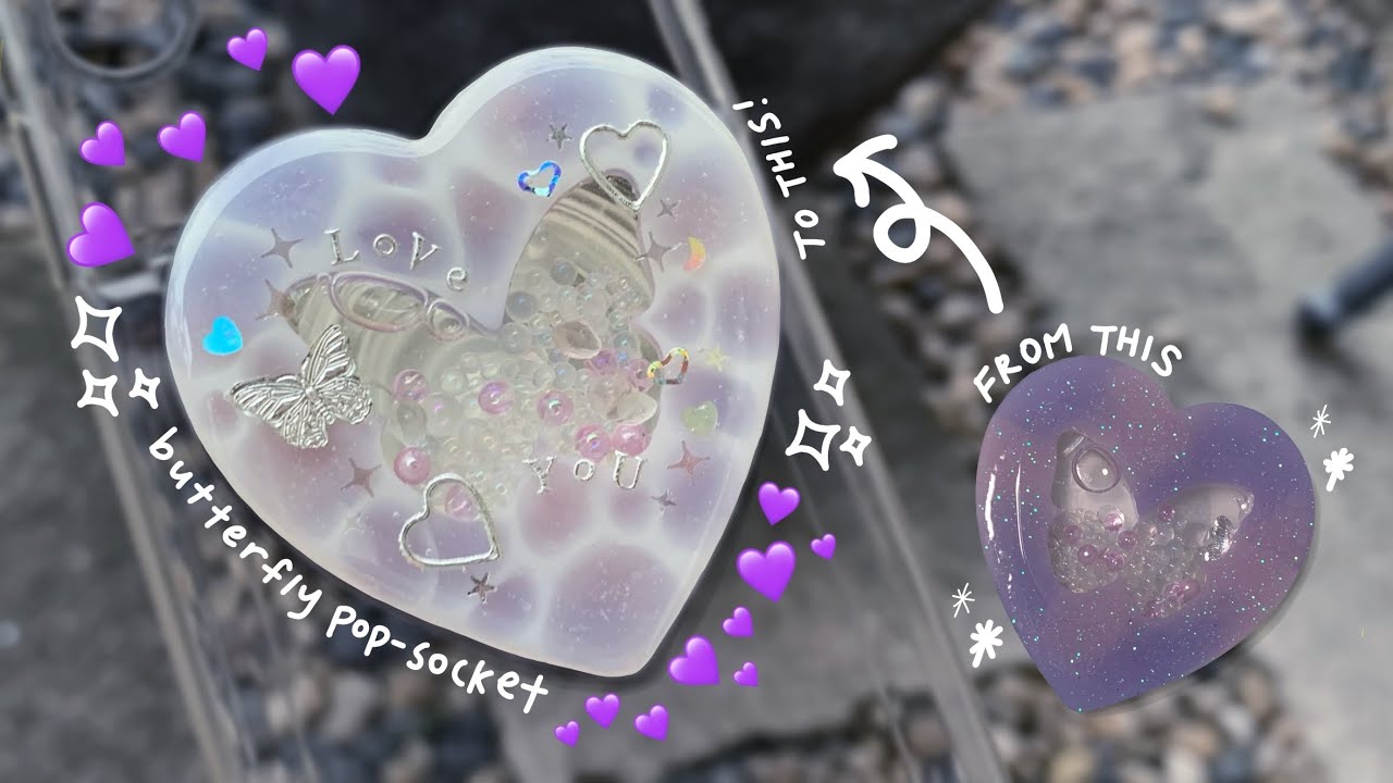 Смола Водный узор бабочка сердце шейкер Popsocket 🦋💜 Прозрачный Popsocket