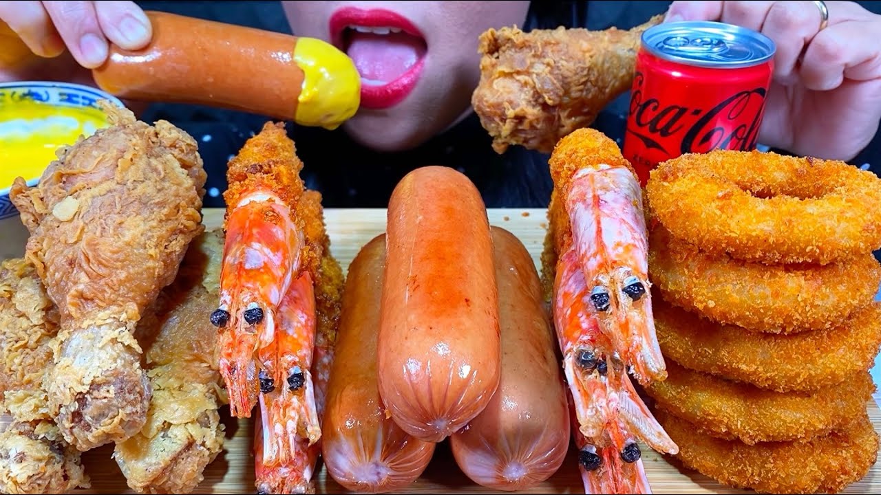 ASMR FRIED SHRIMP, FRIED CHICKEN, SAUSAGE, ONION RING MASSIVE Eating Sounds