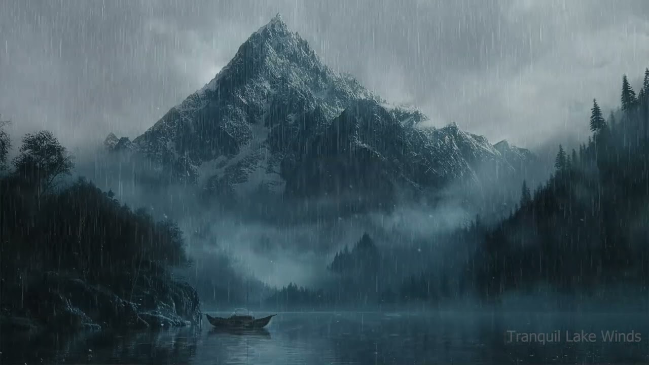 Rainy Mountain Lake Ambience – Heavy Rain & Distant Winds for Deep Sleep, Study & Relaxation
