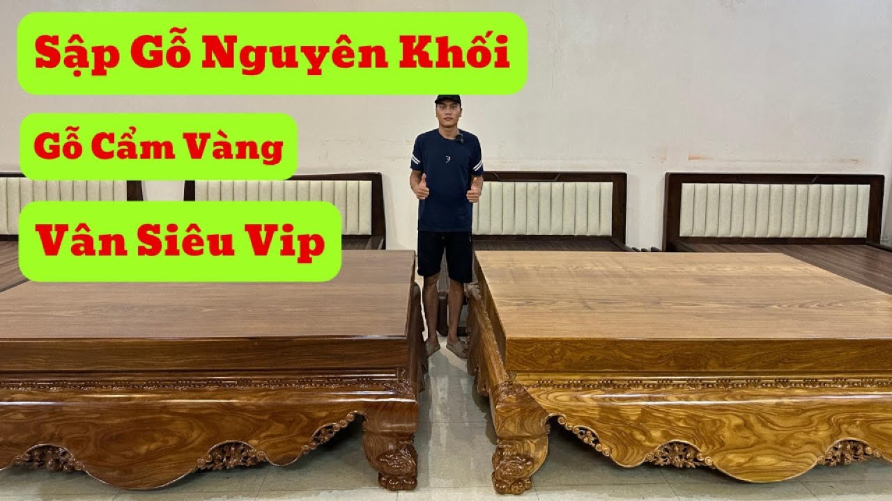 Sập Gỗ Nguyên Khối Gỗ Cẩm Vàng Dày 15cm Chọn Vân Vip - Đồ Gỗ Nam Quỳnh