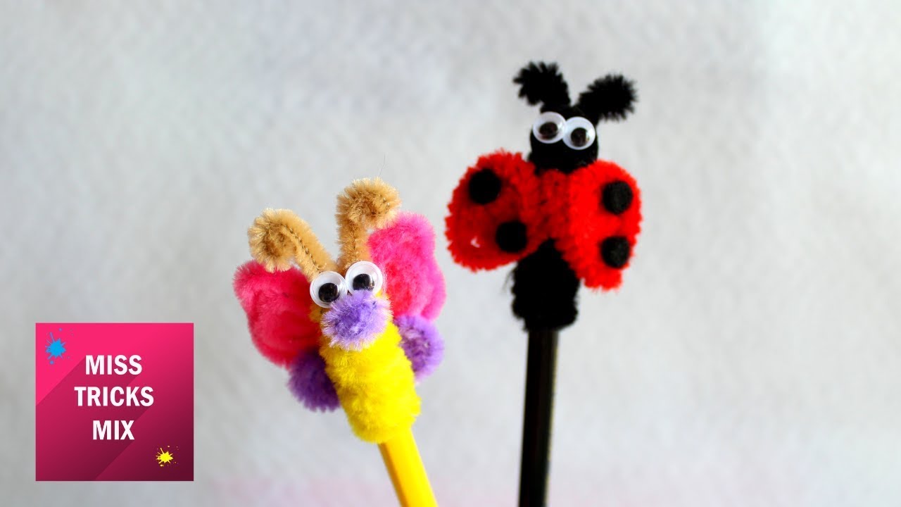 Cute Pipe Cleaner Ladybug and Butterfly Pencil Toppers / Supplies For Back To School.