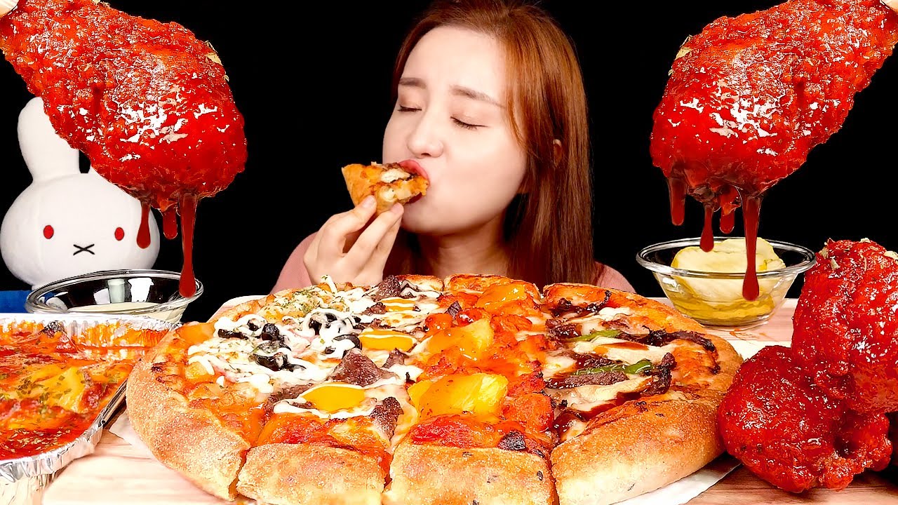 ASMR MUKBANG :) SPICY FIRE CHICKEN, PIZZA WITH VARIOUS FLAVORS, CHEESE RICE CAKE. 청년피자,불닭치킨