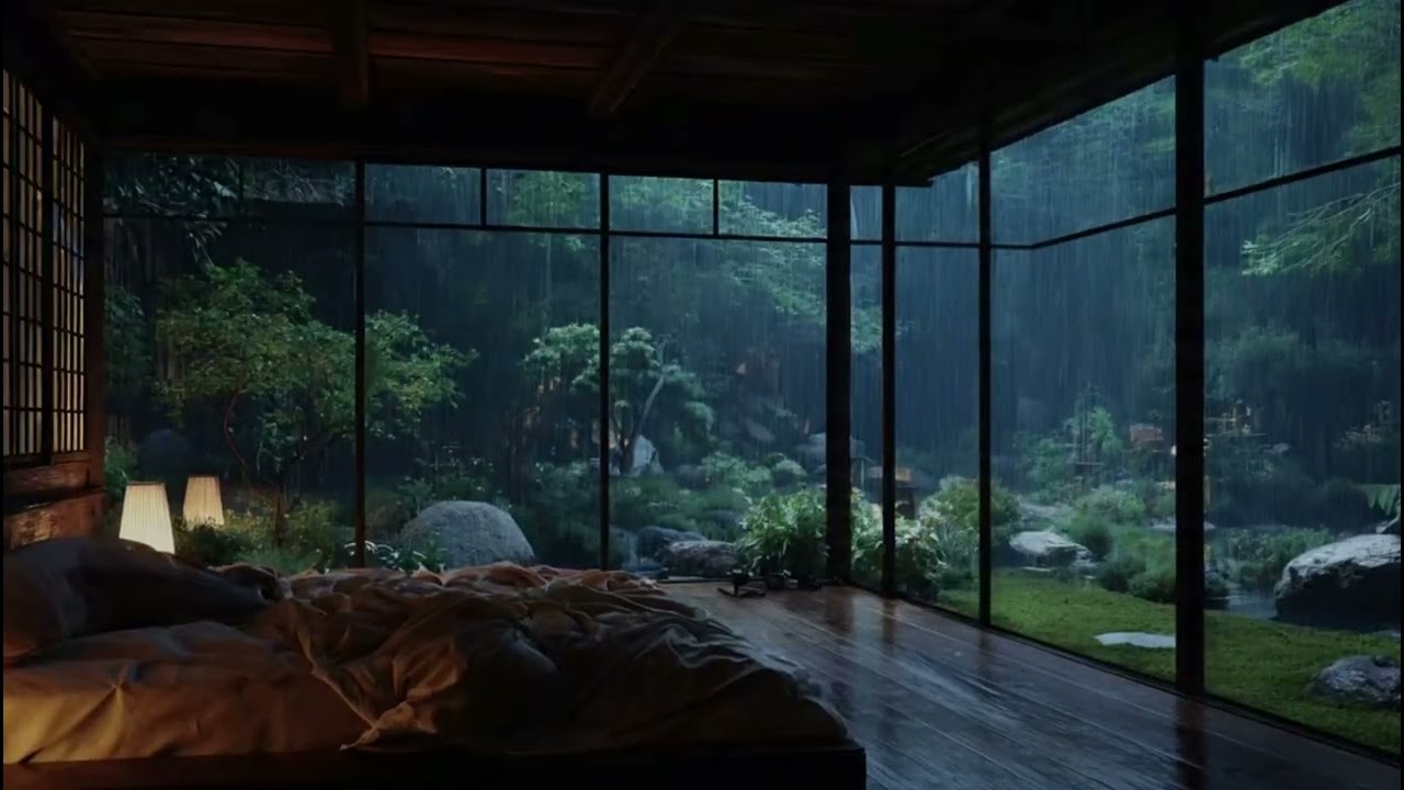 Peaceful Forest View from Glass Cabin 🌿 Soft Piano & Gentle Rain Ambience