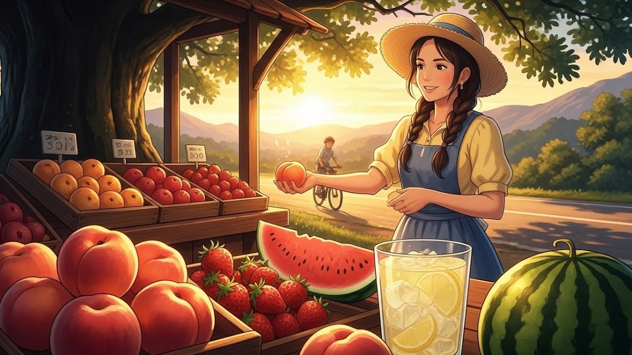 Running a Tiny Summer Fruit Stand 🍑 Mountain Road Ambience | Ghibli ASMR