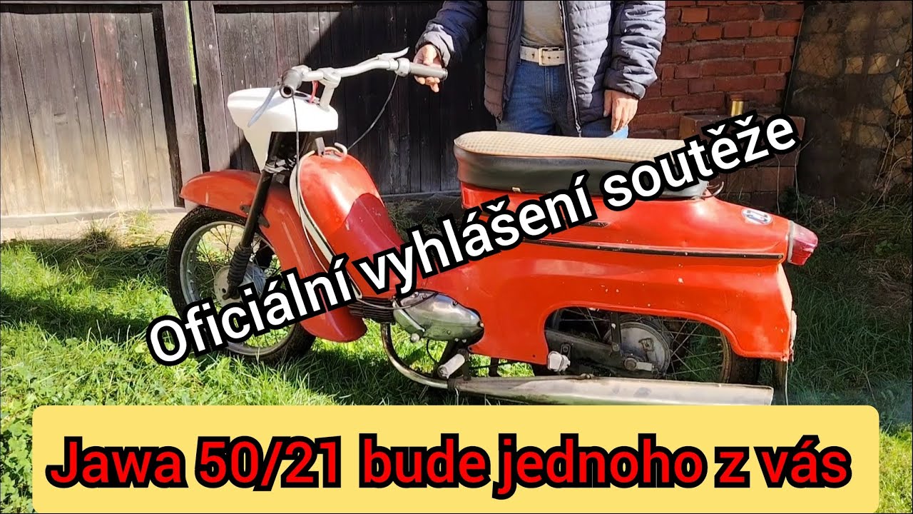 Jawa 50 21 sport. Vyhlášení soutěže o pionýra. Pozorně poslouchejte