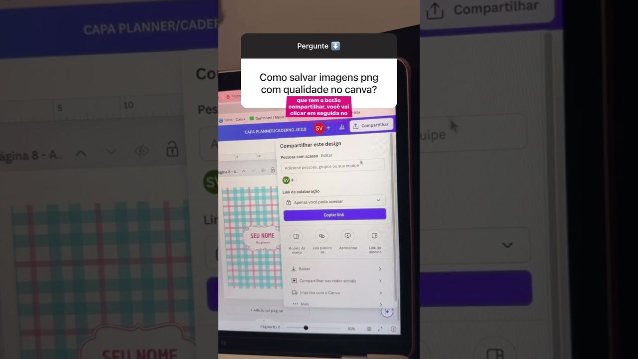 ➡️Como salvar imagens PNG em alta qualidade no Canva? #encaderna&ccedil;&atilde;o #papelaria #canva