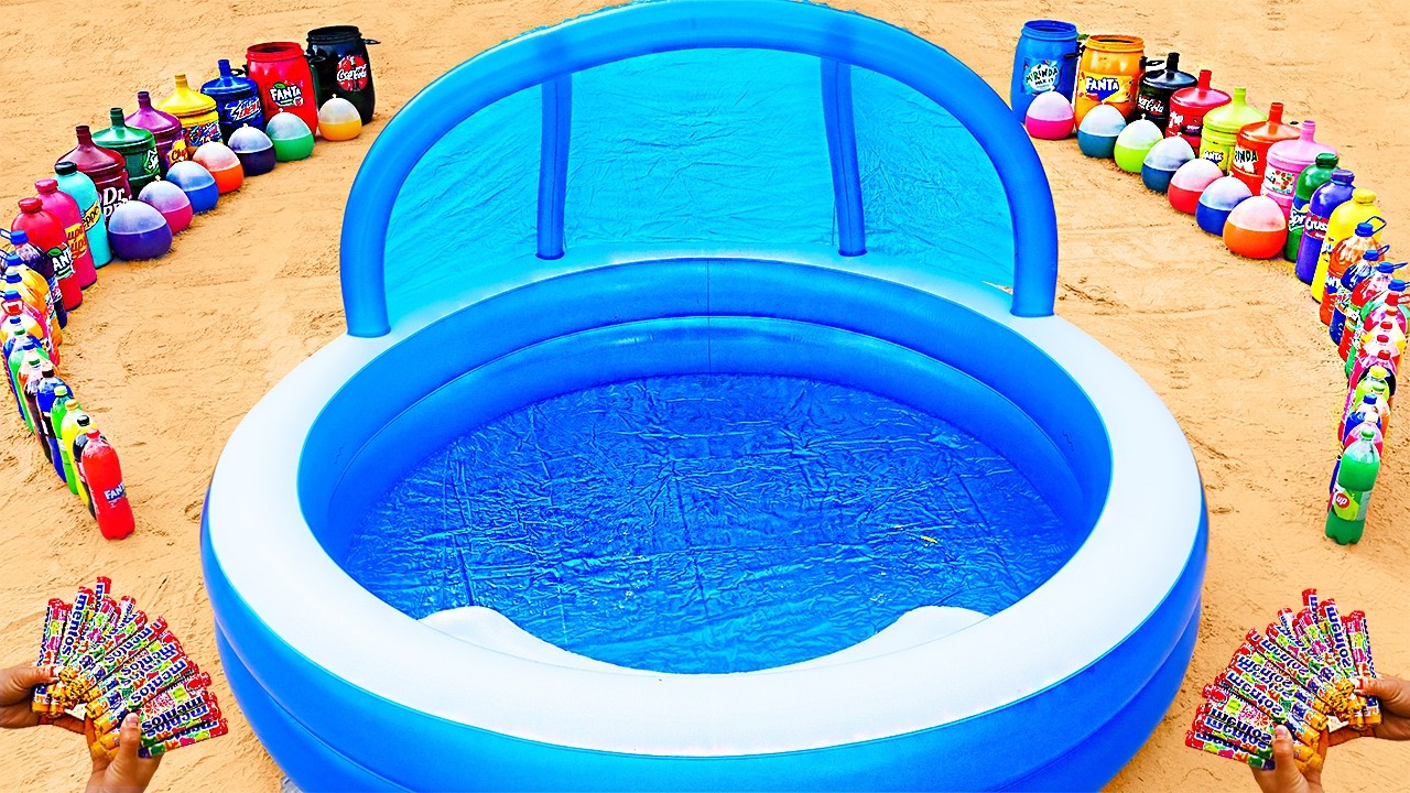 Water Slide Experiment: Giant Pool with Big Toothpaste Eruption, Coca Cola, Fanta, Sprite and Mentos