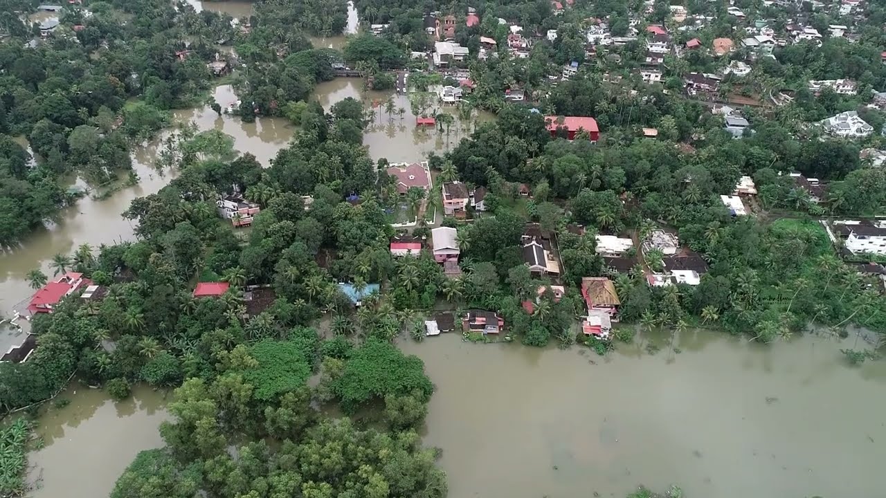 Kerala flood 2018 areal view from Kottayam Eranjal area