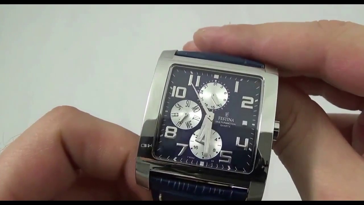 Festina Herrenuhr F16235 4 Multifunction eckige Business Uhr aus Edelstahl und Leder