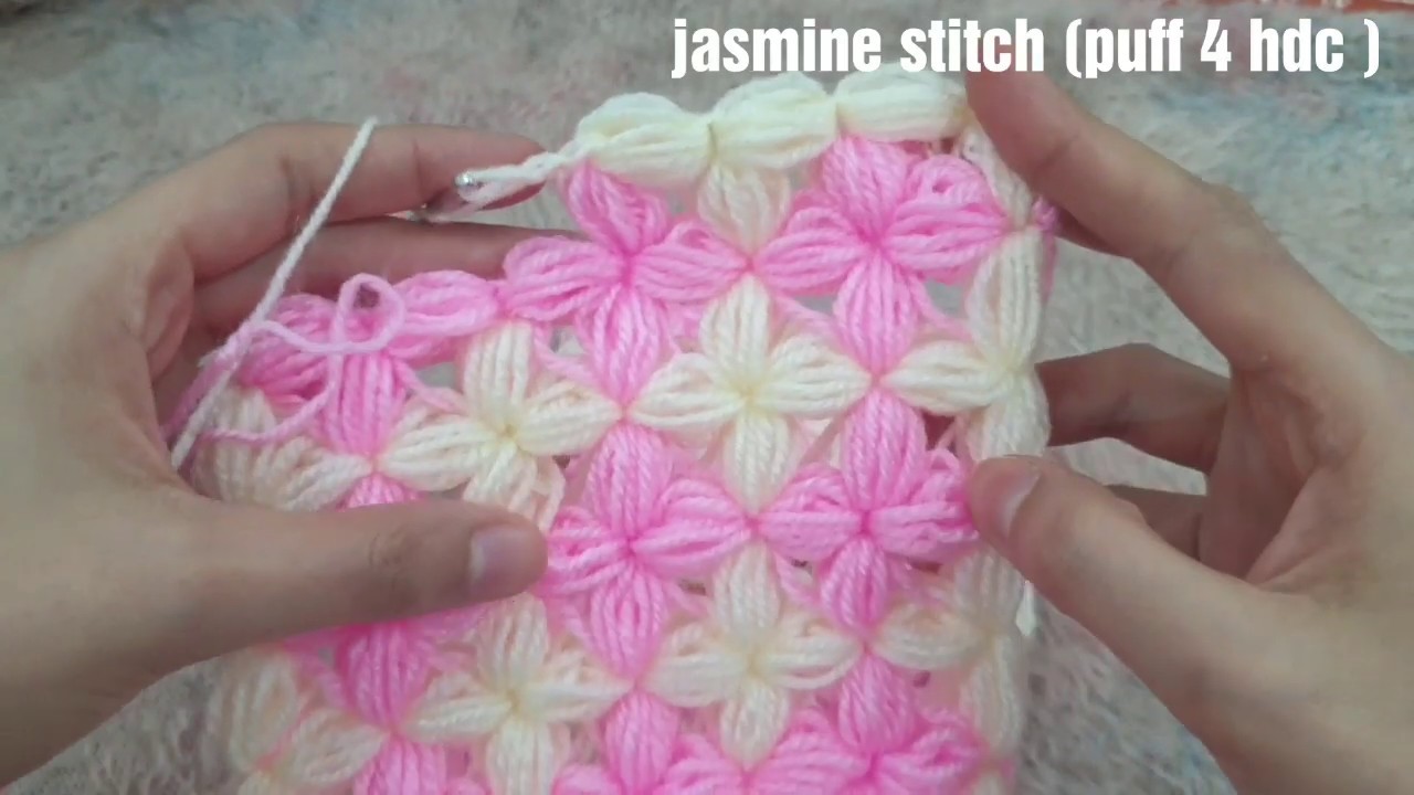 crochet puff jasmine stitch with two colors fast track