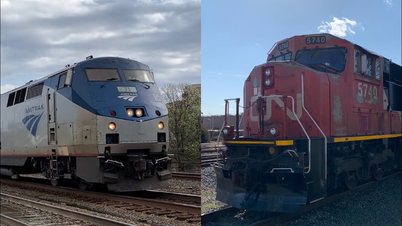 [60 FPS] Amtrak Carolinian and Canadian National SD75I Alexandria Virginia