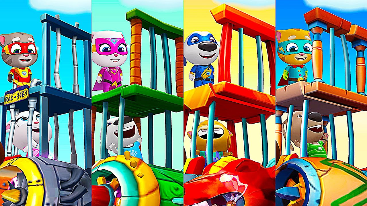 Talking Tom Hero Dash - Full Bosses Raccoons Avatars Trap In Cages Vs Heroes Diamond Outfit Battles