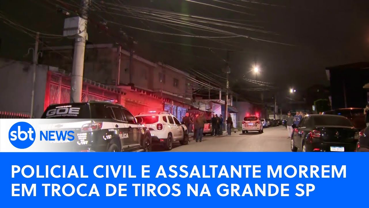 Policial e assaltante morrem em tiroteio dentro de bar na Grande SP | #SBTNewsnaTV (27/10/23)