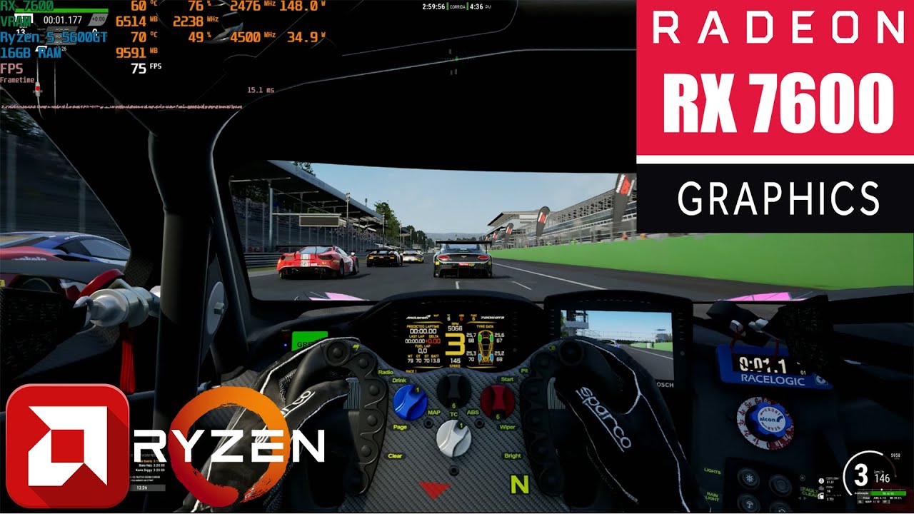 Assetto Corsa Competizione : em 1080P RX 7600 8GB MOSTRA SEU POTENCIAL!