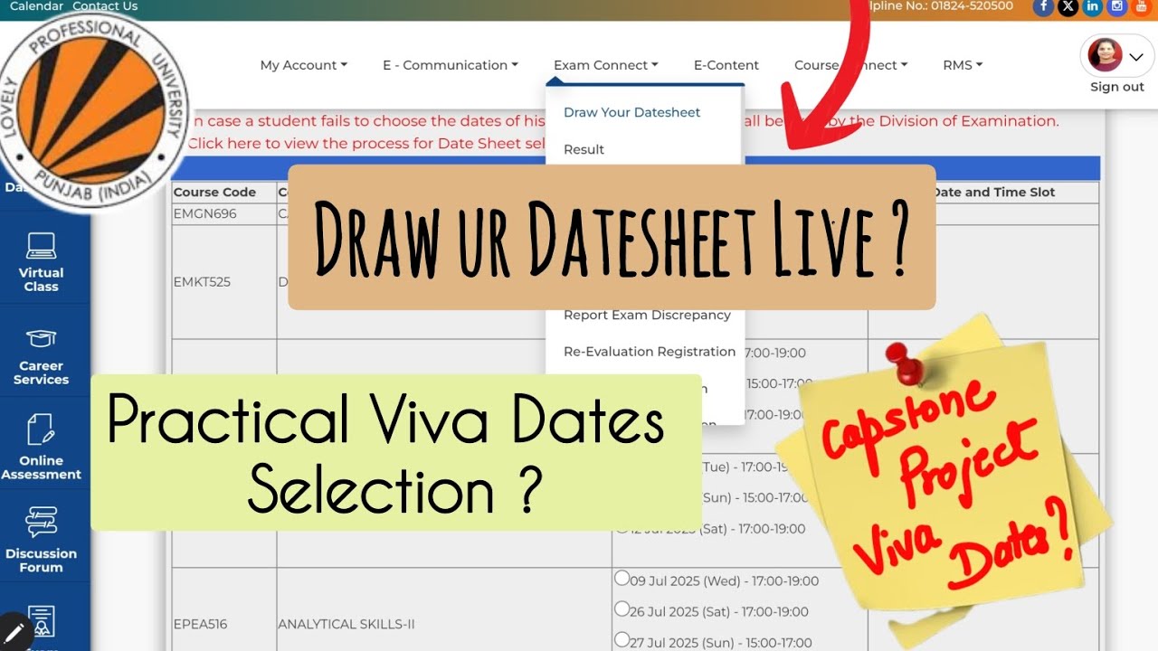 HOW TO SELECT LPU VIVA & THEORY ETE DATE || Datesheet interface Live ?🔥