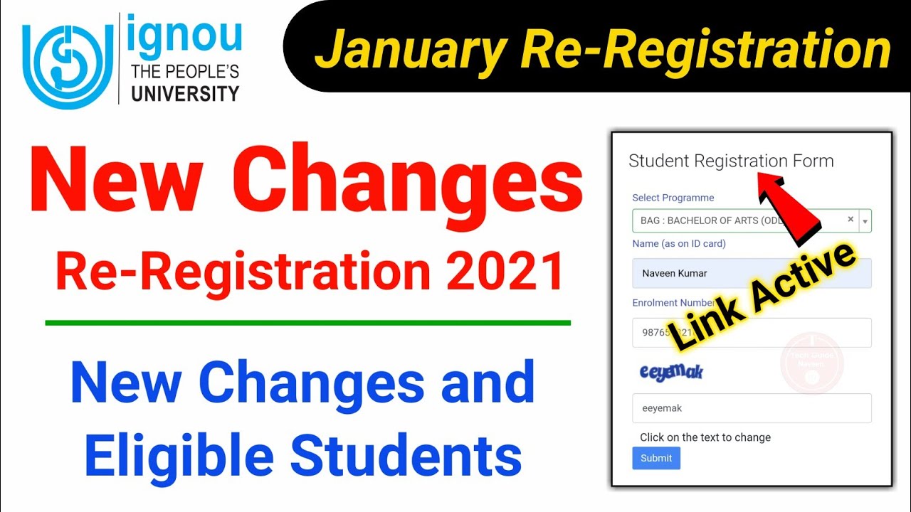 IGNOU New Changes Re-Registration January 2021 & Eligible Students | ignou re registration jan 2021
