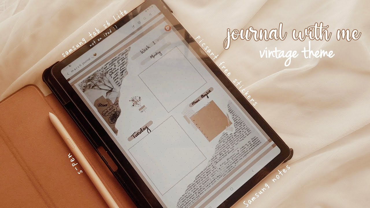 🌻(Android )vintage theme bullet journal setup on tab s6 lite | samsung notes app | +free stickers