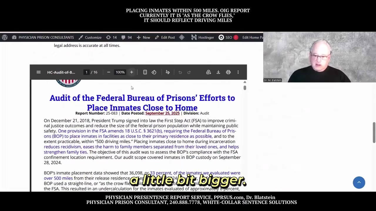 DOJ-OIG: BOP Not Placing Inmates Within 500 'DRIVING MILES' Of Home.