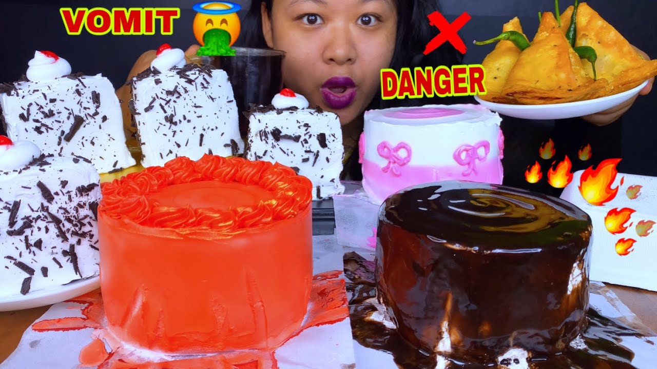 EATING MASSIVE CAKE, PASTRIES, SAMOSA & CHILLI CHALLENGE🔥CAKE MUKBANG ASMR | SAMOSA CHALLENGE ASMR