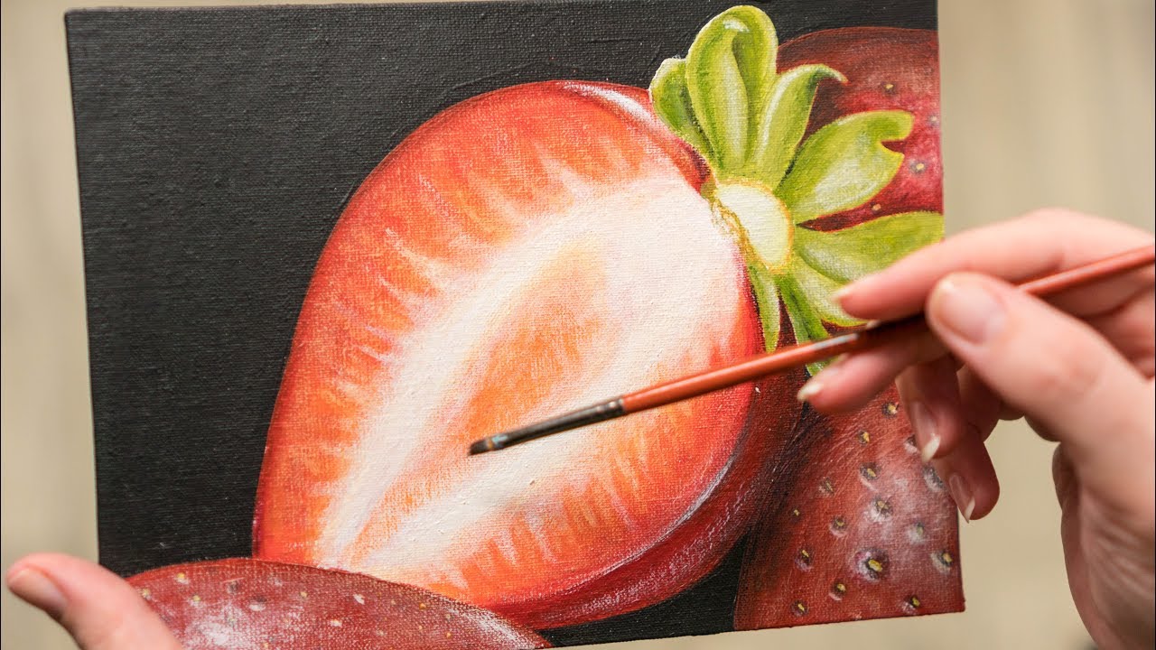 Половинка клубники - Рисование акрилом / Homemade Illustration