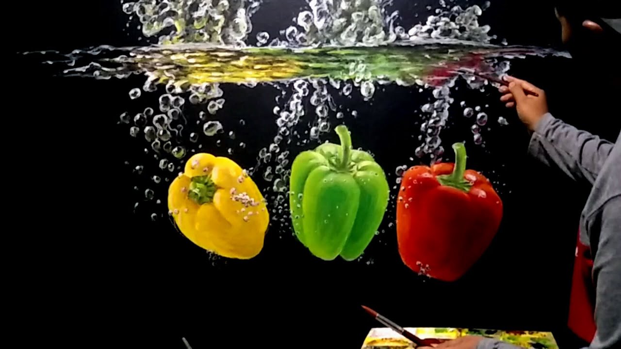 Cara Gambar Buah dan percikan air Biar Seperti Nyata !! Paprika fruit and water splash