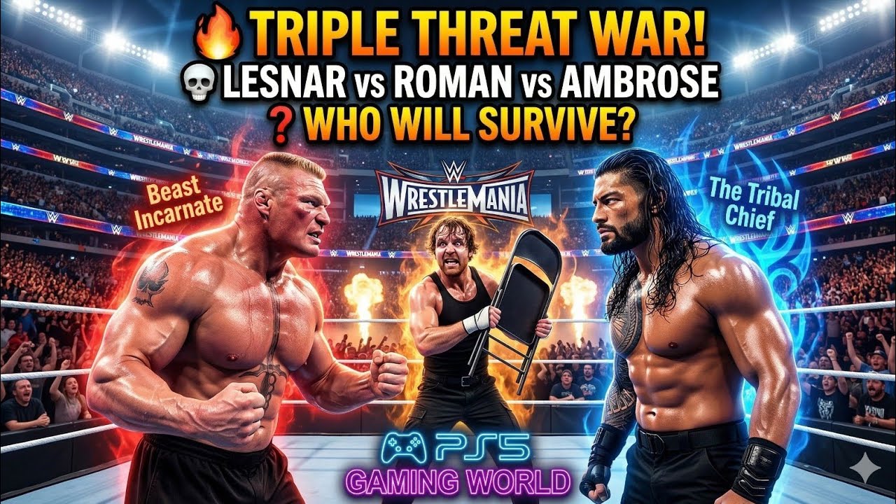 WHO GOES TO WRESTLEMANIA? Triple Threat Elimination: Brock vs Roman vs Ambrose#wwe #trending #viral