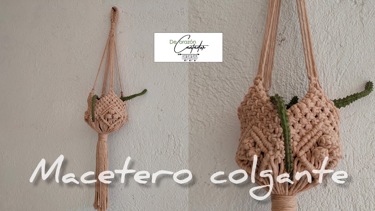 Macetero colgante tejido a macramé