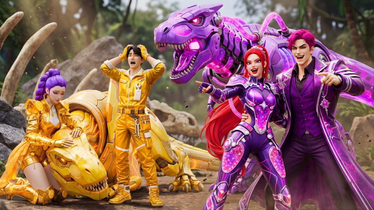 Amethyst Family VS Golden Family: RUMI Get T-REX Dinosaur Racing Championship - KPOP Demon Hunters