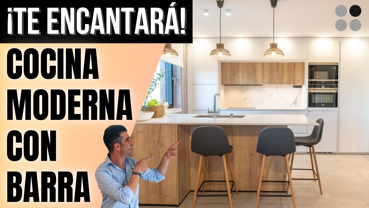 Cocinas en BLANCO y MADERA con peninsula DEKTON KAIROS CJR