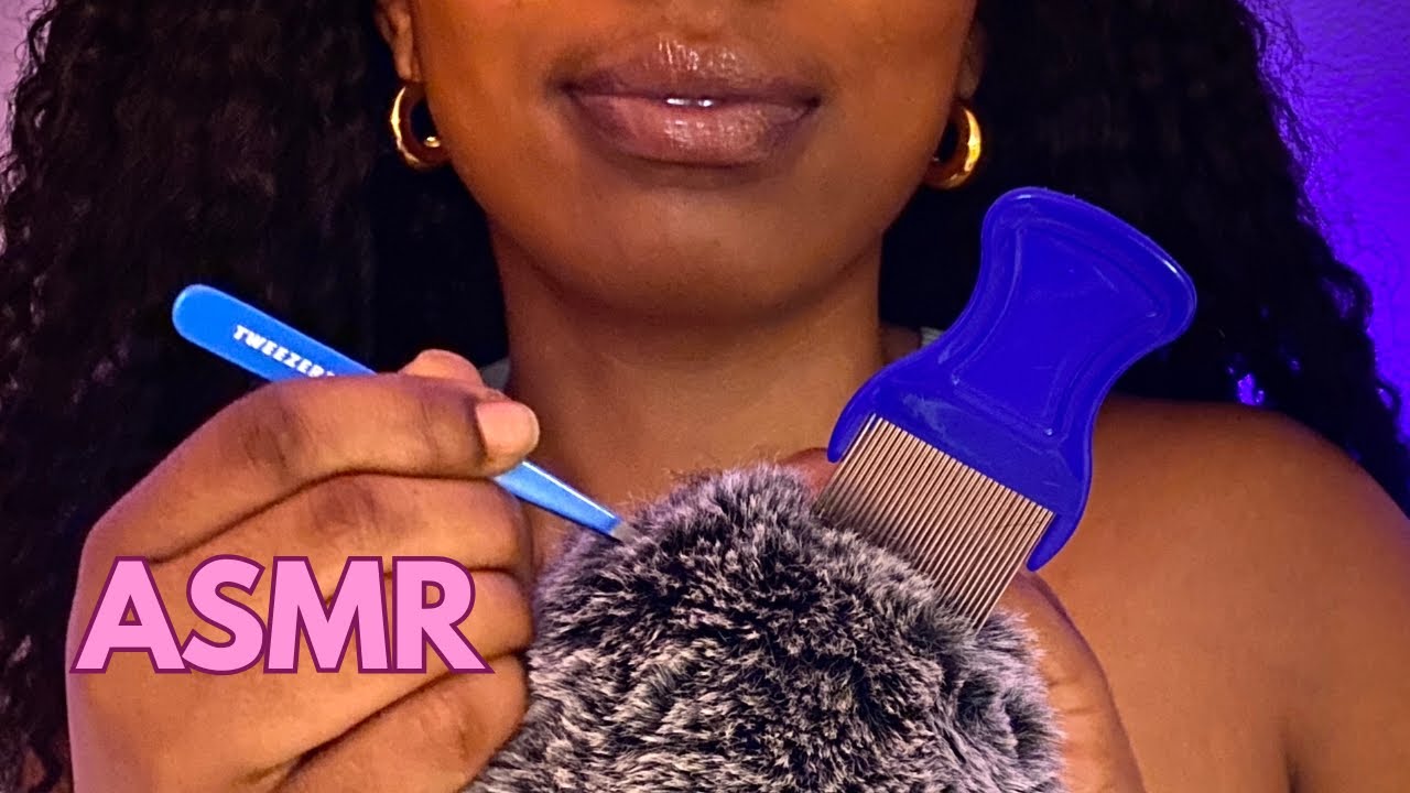 ASMR | Fluffy Mic Plucking With Tweezers + Lice Comb + Mic Brushing