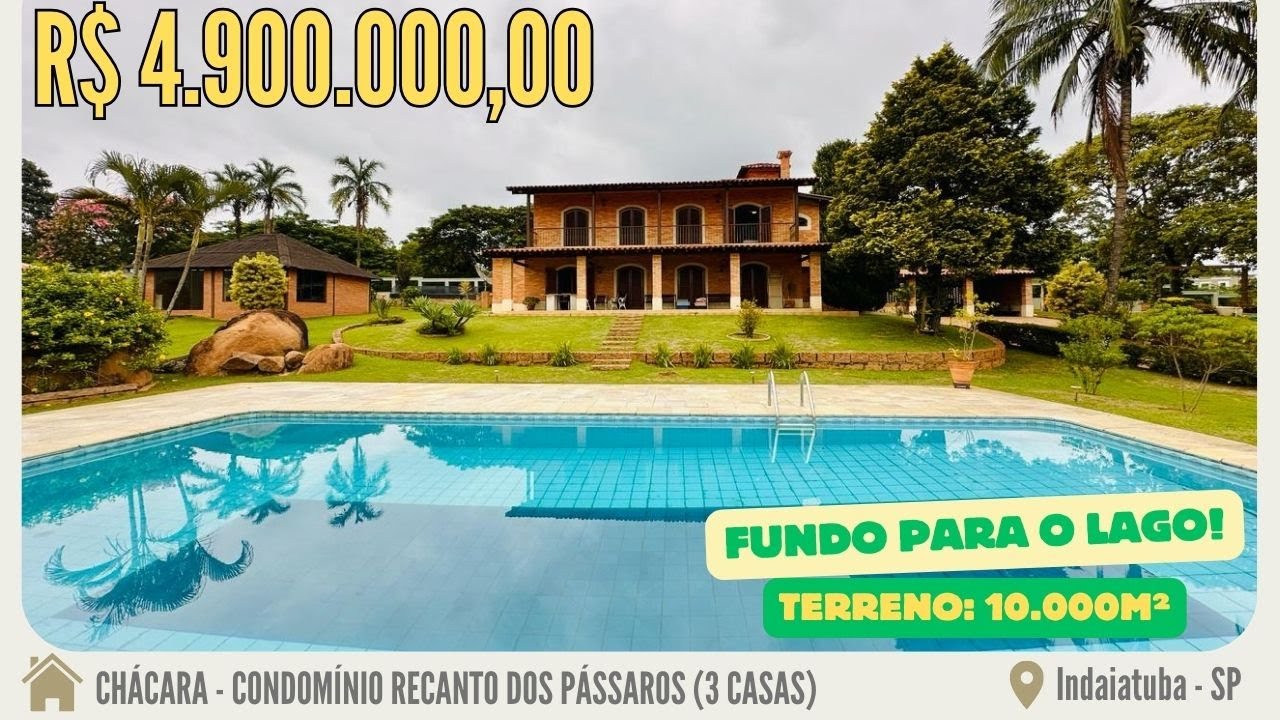Chácara a venda no condomínio Recanto dos Pássaros (Indaiatuba-SP)🇧🇷| Itaici | 3 casas | Com Lago