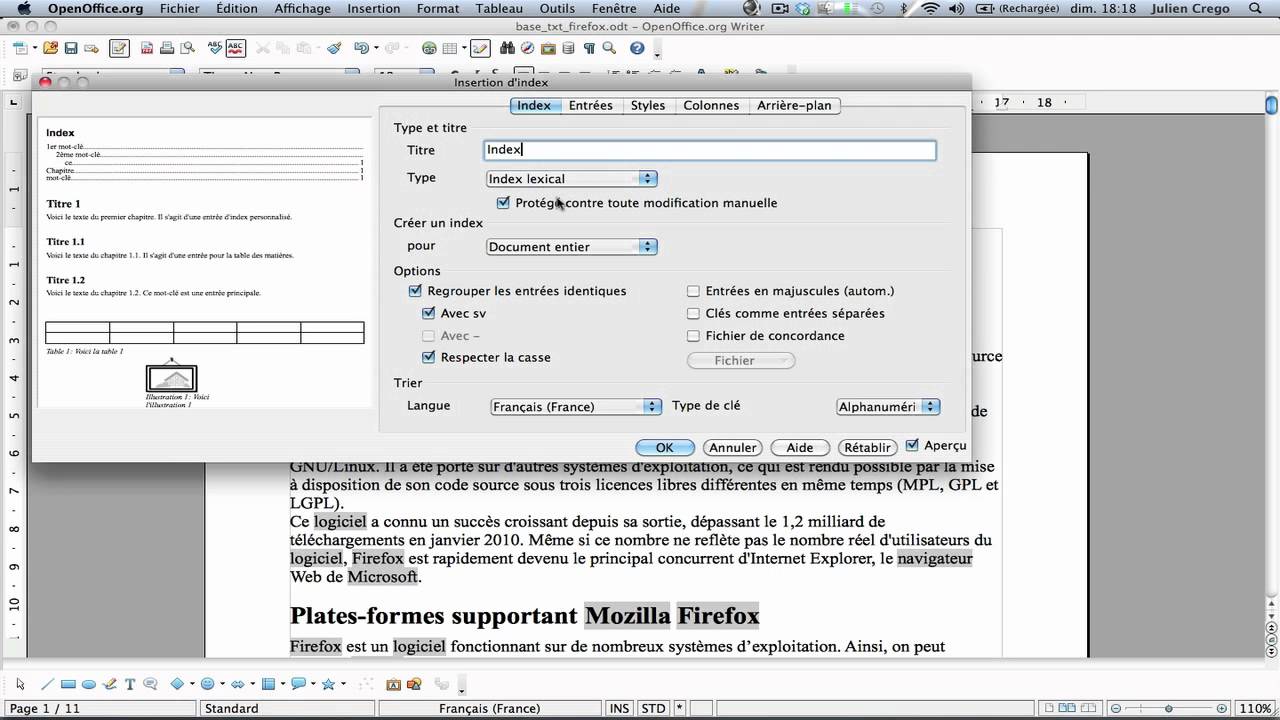 OpenOffice Text : Index lexical