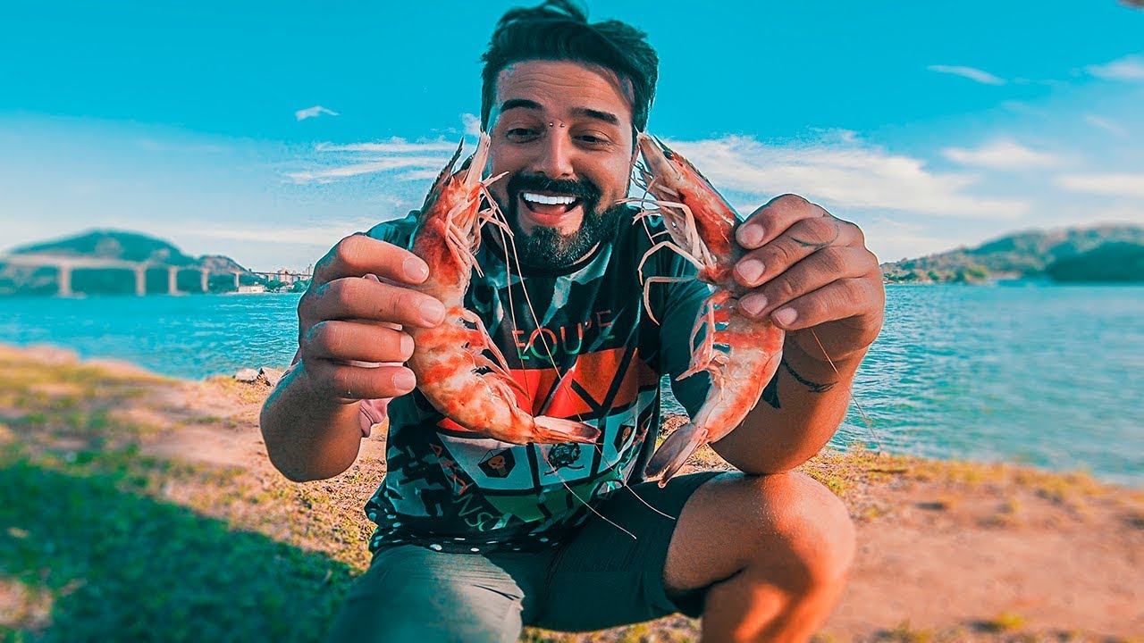 CAMARÃO GIGANTESCO - PESQUEI O PEIXE MAIS LINDO QUE JA VI